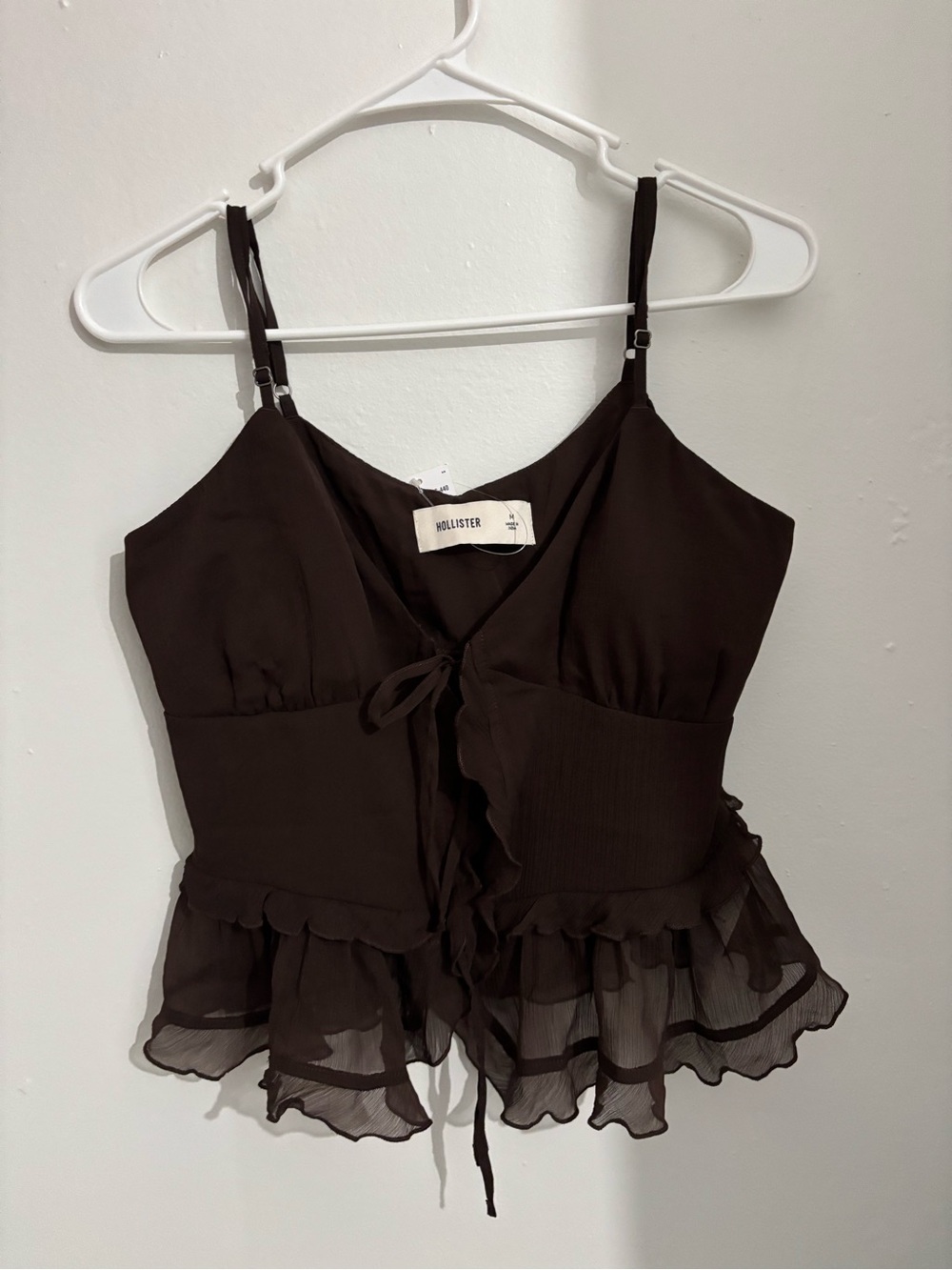 Hollister Dark Brown Ruffle Tie-Front Camisole